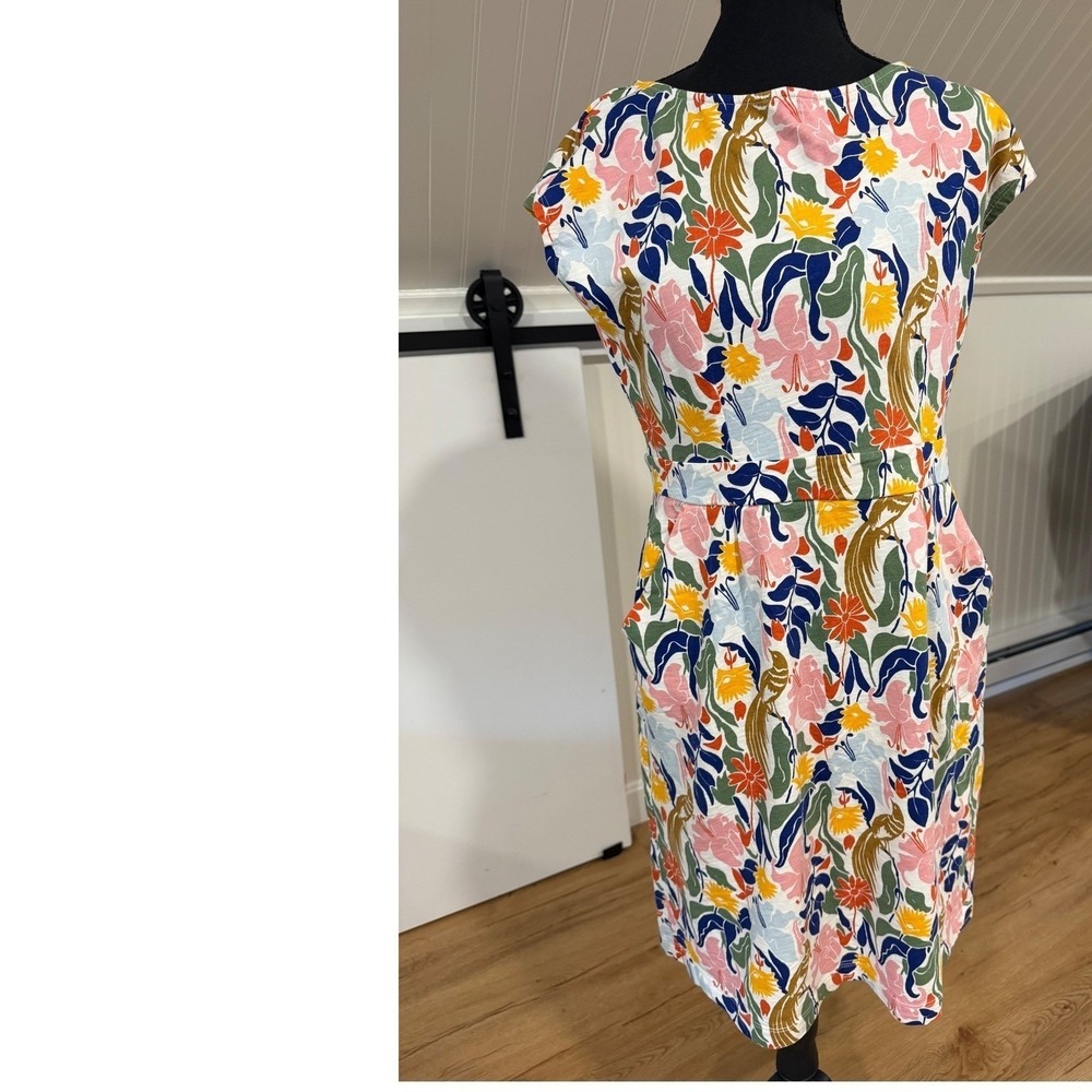 Boden Florrie Bird Print Jersey Sheath Dress Multi Color US 10R Maximalist